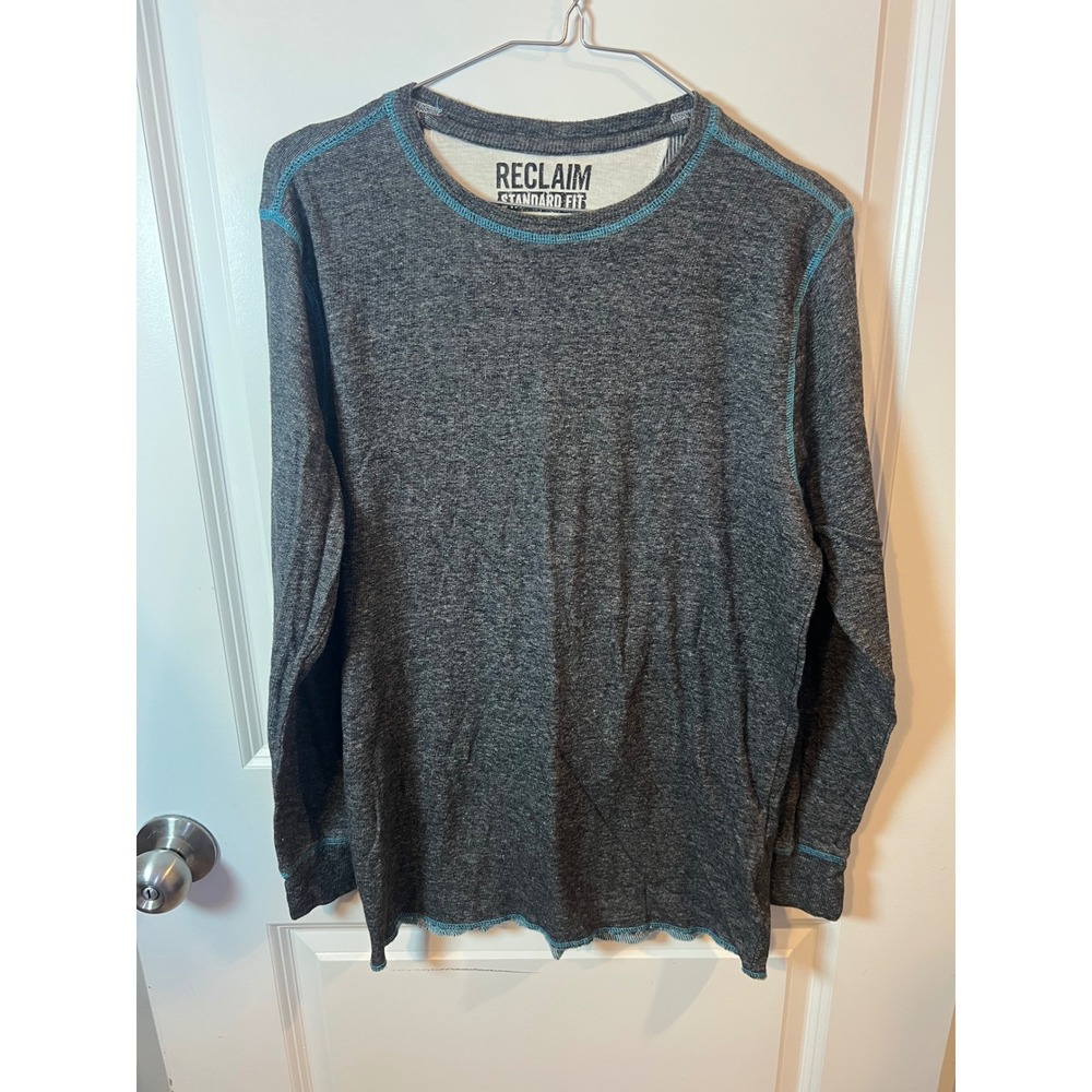 Reclaim Mens Long Sleeve Shirt Contrast Stitch Gray Size M